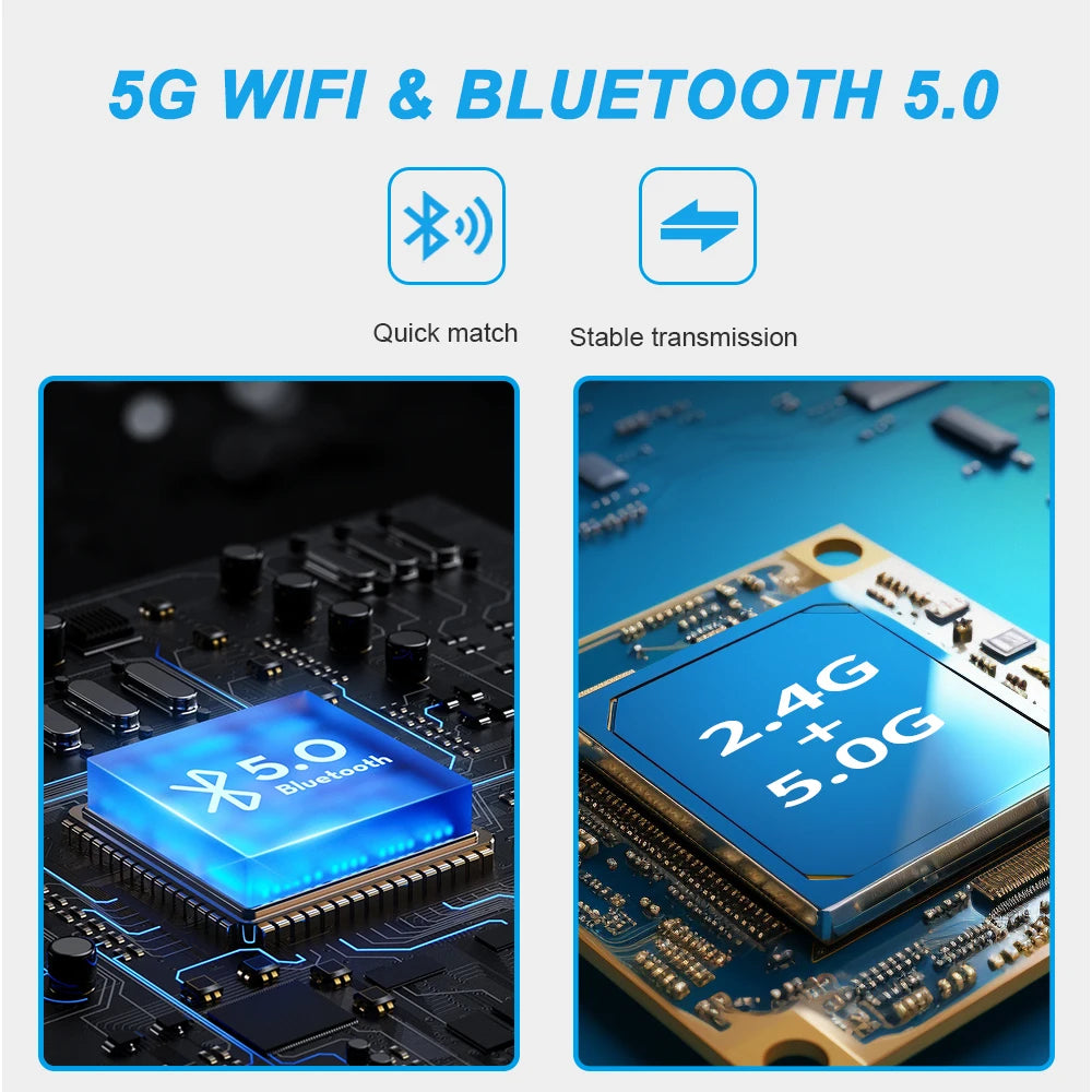 2-in-1 Wireless CarPlay Dongle internal Bluetooth 5.0 chip and dual-band 2.4 GHz and 5 GHz Wi-Fi circuit board