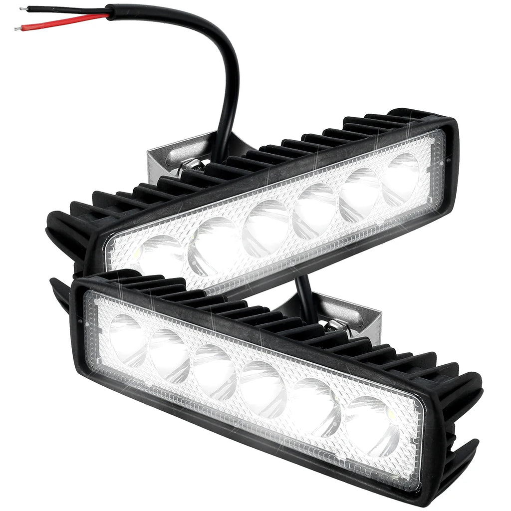 Pair of Compact LED Work Lights, 6-LED black aluminium housings with mounting brackets and wiring