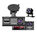 WiFi 3-Lens Dash Cam main recorder unit with front camera and rear camera on a plain background