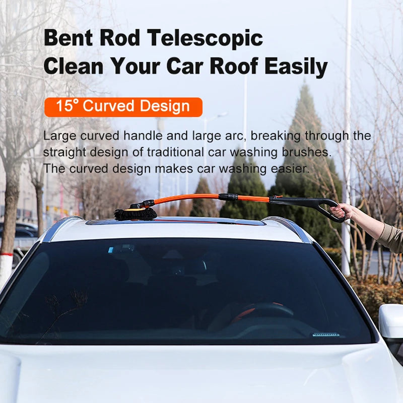 Bent rod design of the Chenille Car Wash Mop shown cleaning a car roof easily