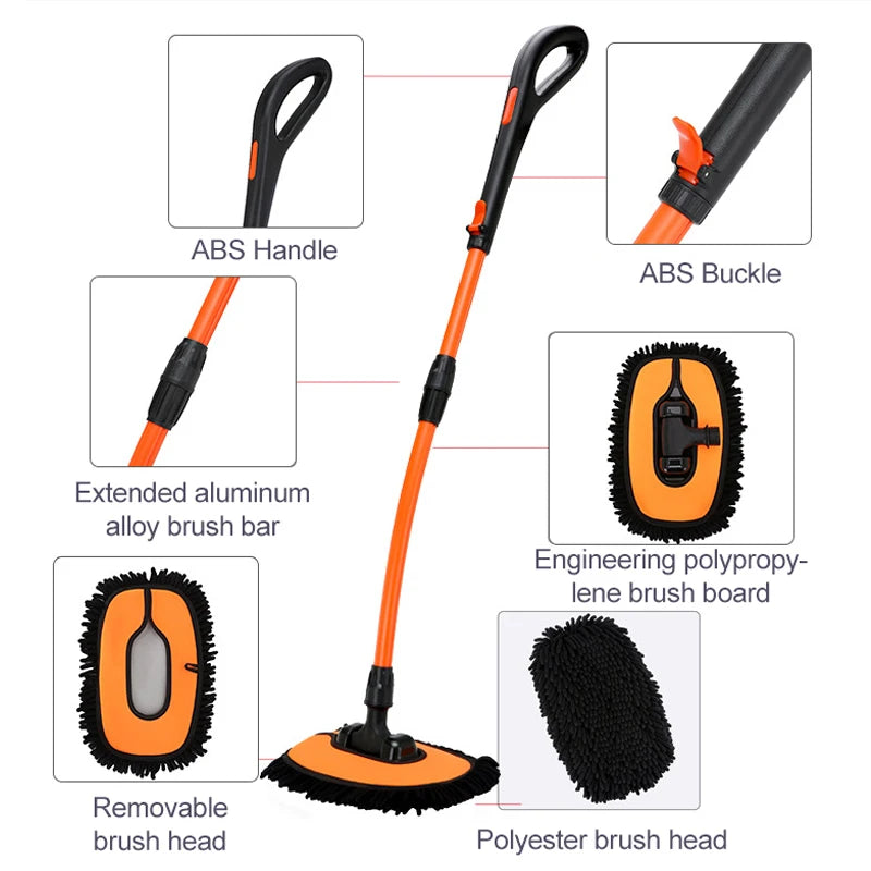 Labelled parts diagram of the Chenille Car Wash Mop showing the ABS handle and ABS buckle