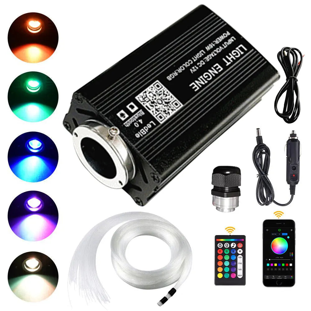 Fibre Optic Star Headliner light engine with fibre optic strands, colour options, remote control, car charger and app control