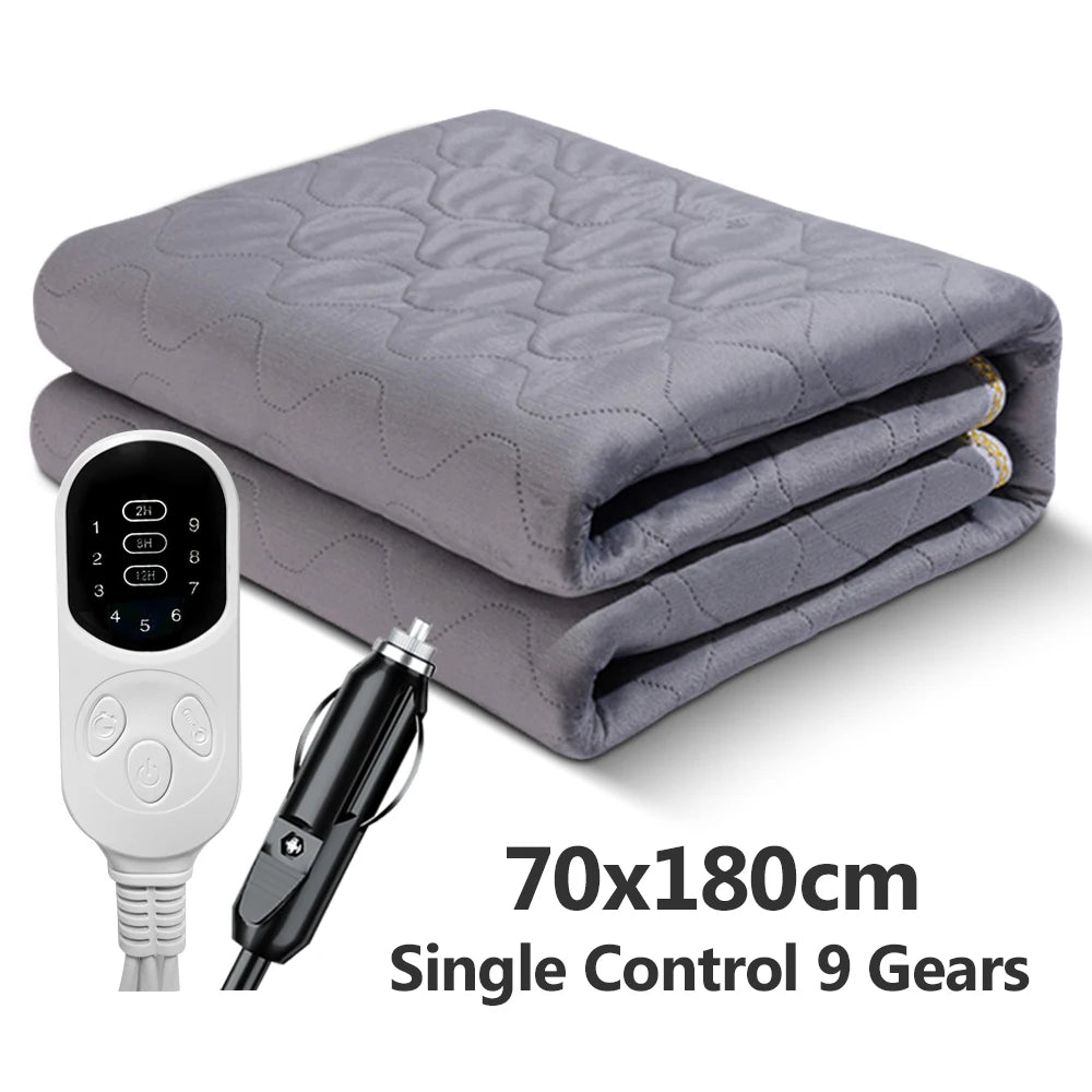 Folded 70 x 180cm Heated Travel Car Blanket with single control 9-gear temperature controller
