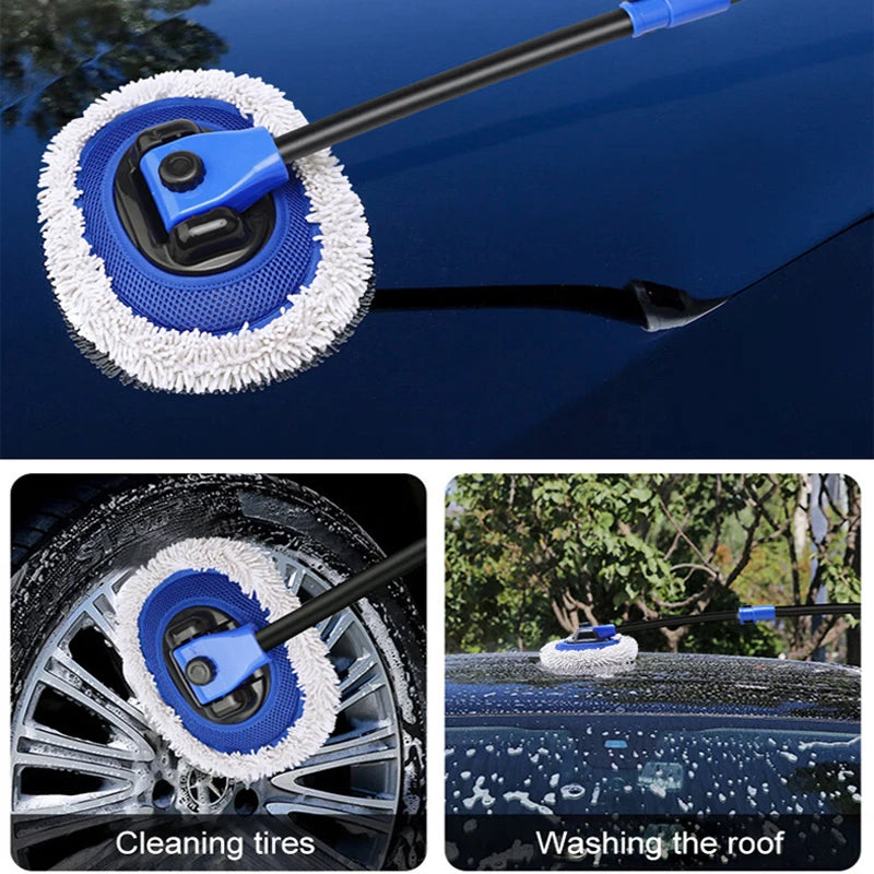 Telescopic Chenille Wash Brush chenille mop head cleaning a car bonnet, wheel tyre and roof