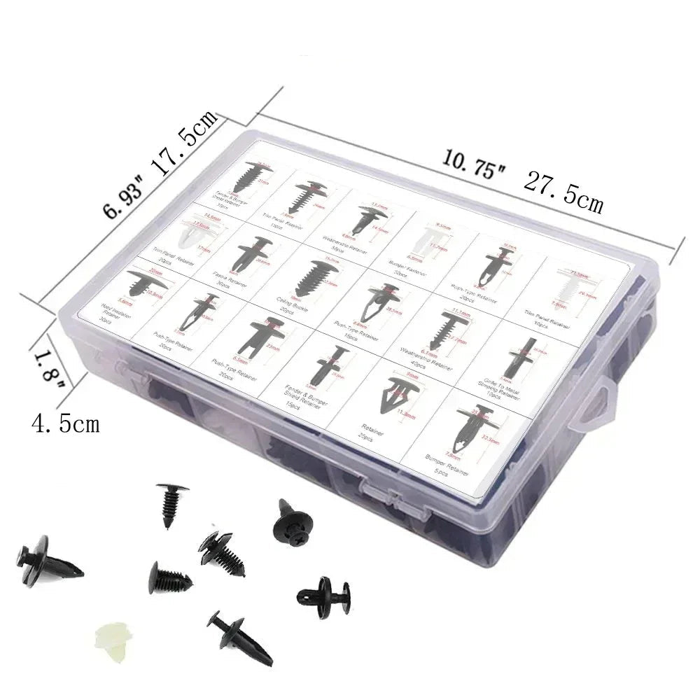 Car fastener clip kit storage case dimension diagram showing 16.75 x 27.5cm width and 4.5cm height