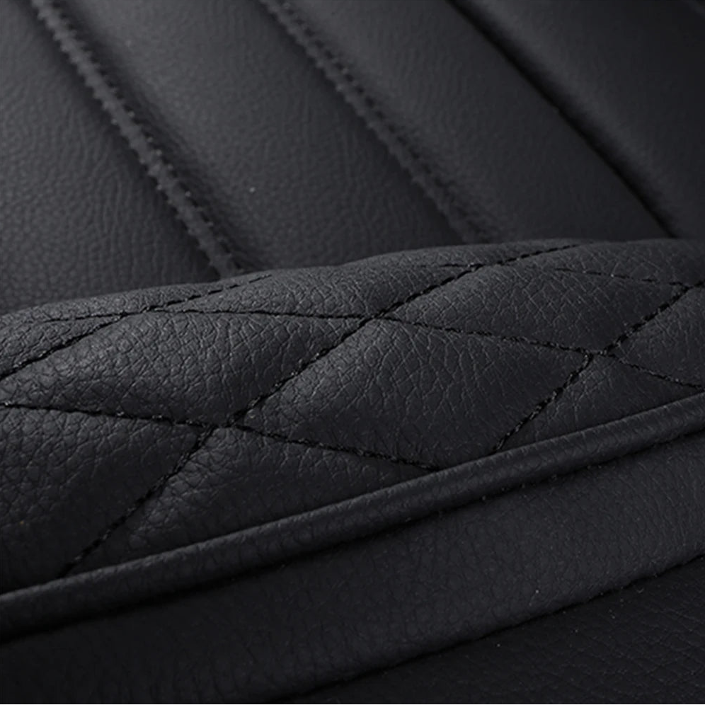Close-up of Modern Ribbed Leather Seat Cover quilted diamond stitching detail