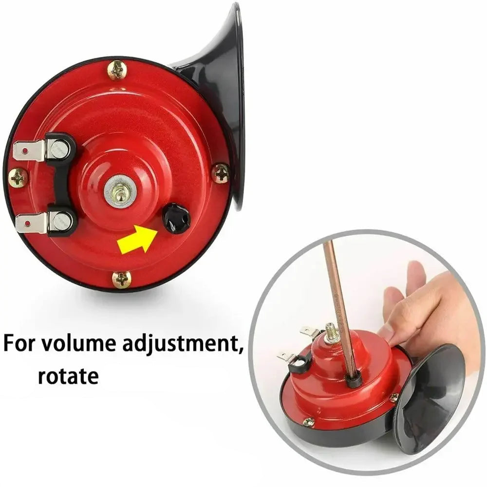 Close-up of snail air horn volume adjustment screw with hand demonstrating rotation
