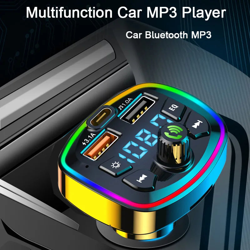 Hands-Free Bluetooth FM Transmitter with Bluetooth MP3 playback installed in a car centre console