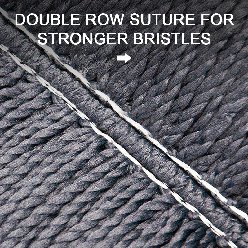 Close-up of the Telescopic Car Brush Kit's grey bristles with double-row stitching for added strength