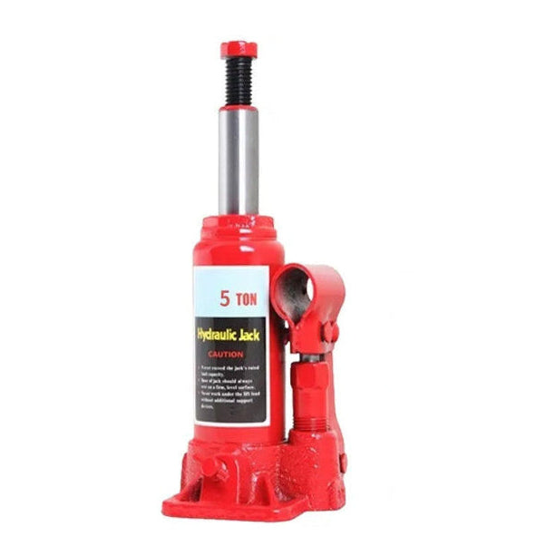 Red 5 Tonne Hydraulic Bottle Jack with screw top extension on a white background