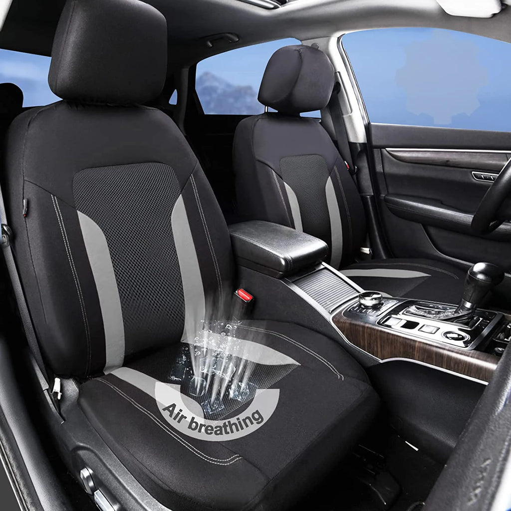Breathable Mesh Seat Covers installed in a car showing airflow ventilation through the mesh backrest