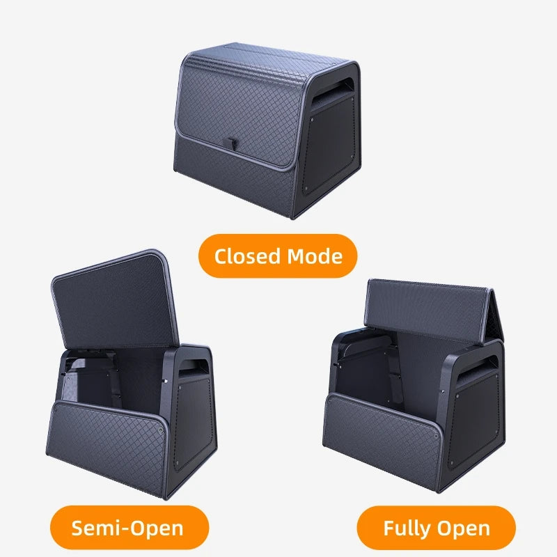 Magnetic Leather Boot Organiser shown in closed, semi-open and fully open modes