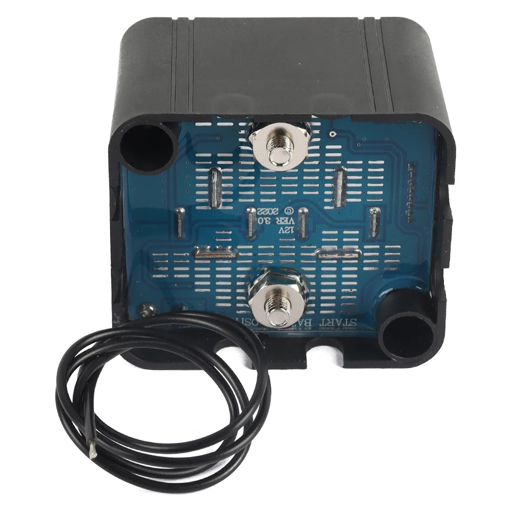 Rear view of Adjustable Lithium Battery Isolator showing sealed circuit board, stud terminals and earth wire