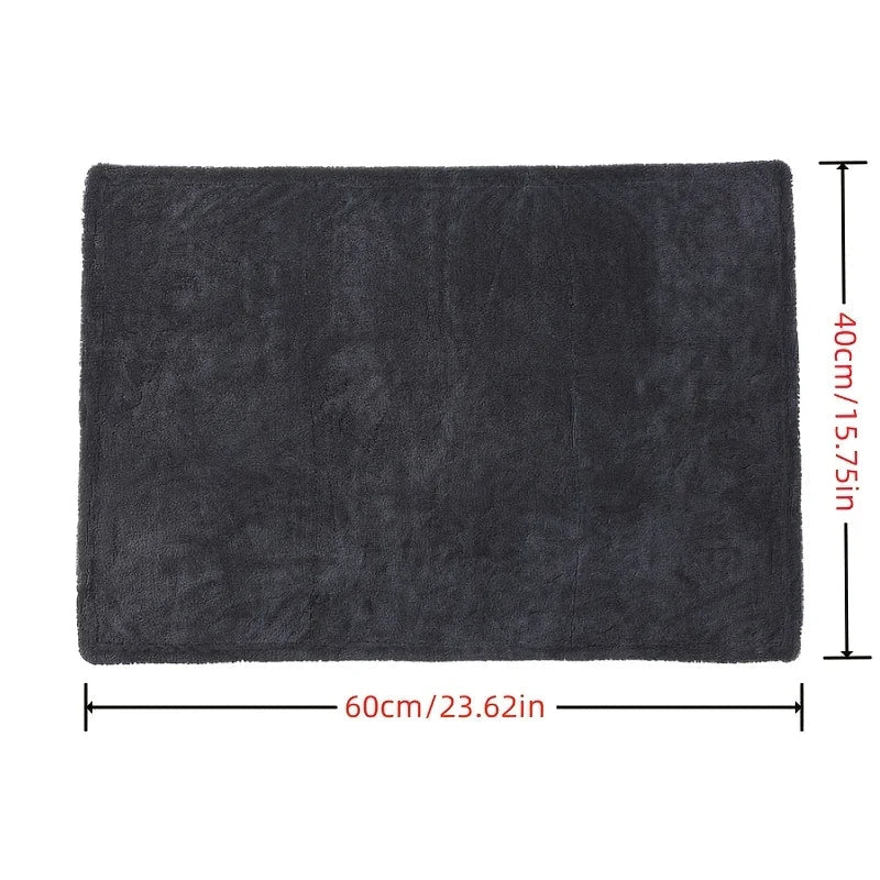 Flat lay of the XL Microfiber Drying Towel on a white background with dimensions 60cm by 40cm labelled