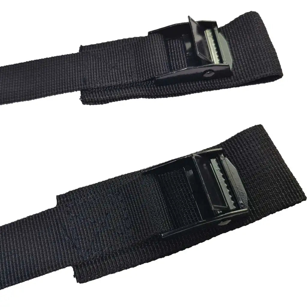 Close-up of the Soft Roof Rack Pads' black cam buckle strap hardware