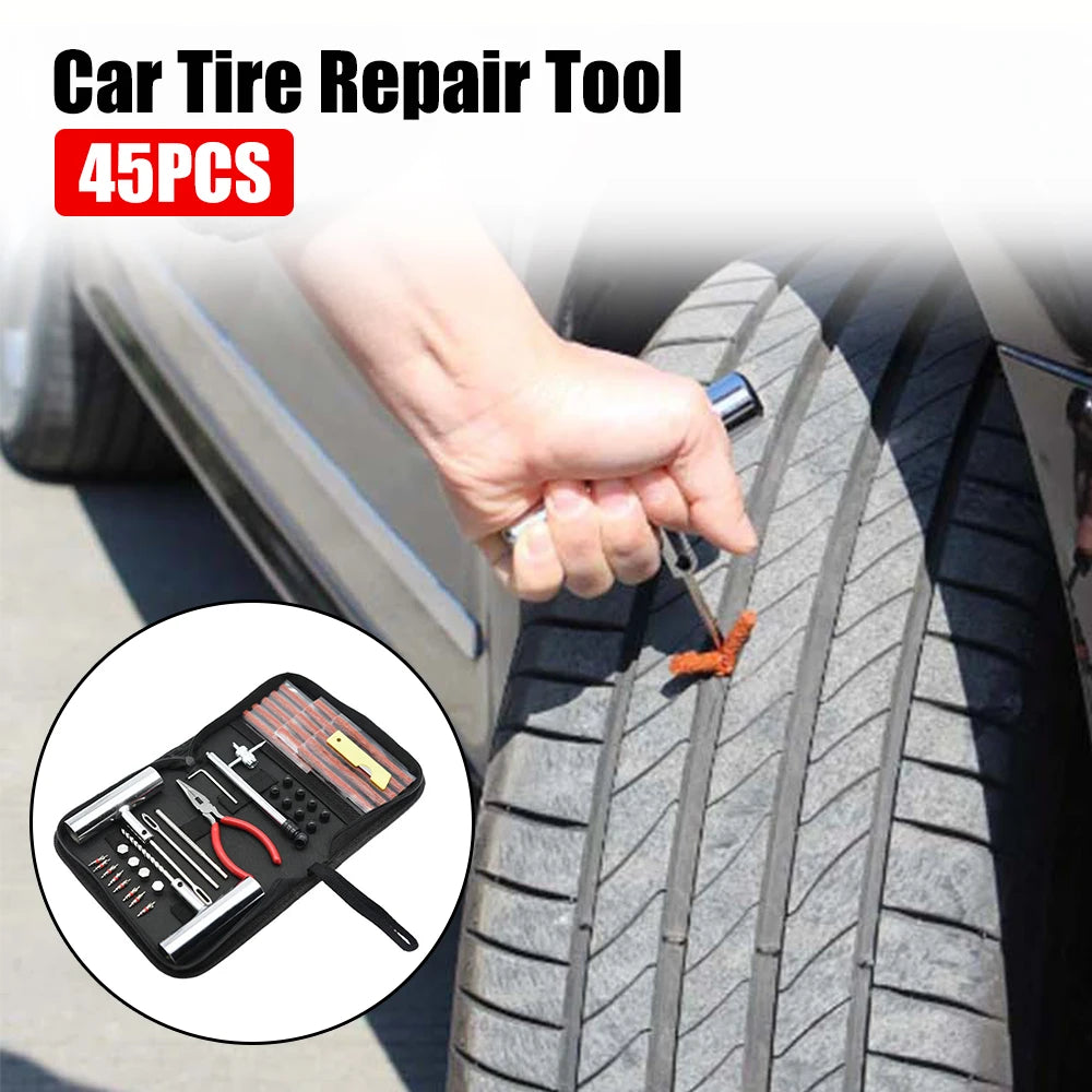 Car Tyre Repair Kit tools and rubber strips with measurements in millimetres