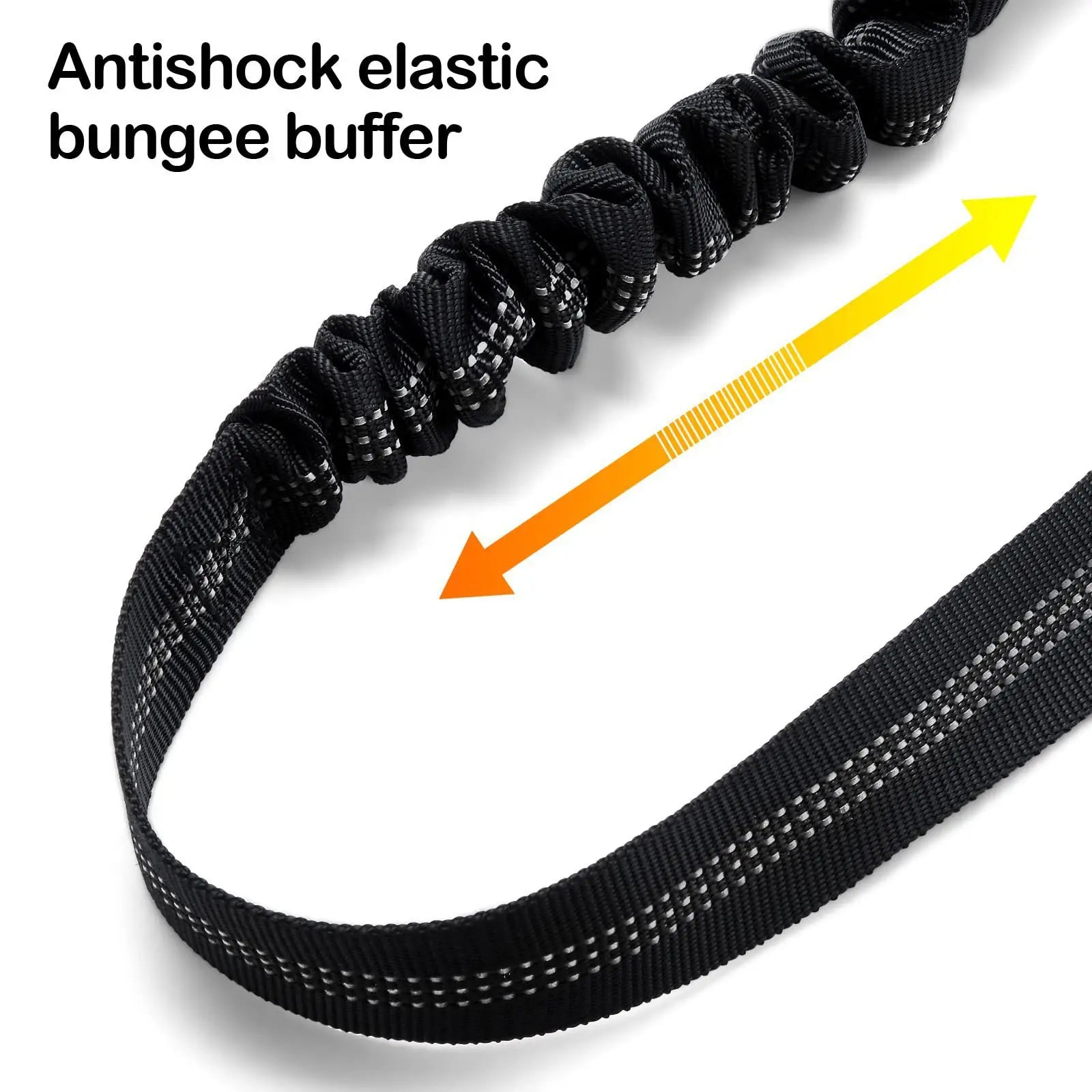 Close-up of dog car seatbelt tether's antishock elastic bungee section