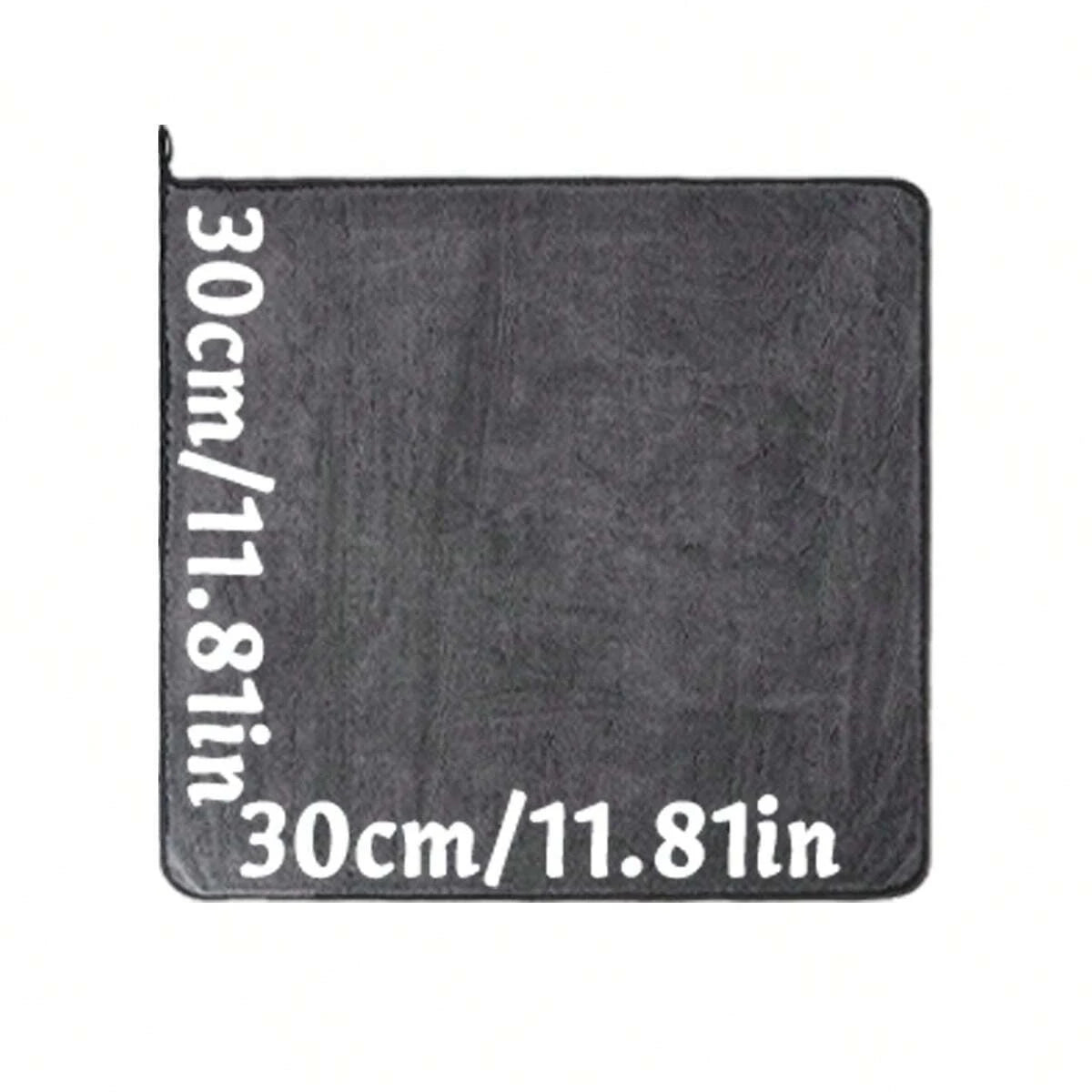 Flat lay of microfibre car drying towel, dimensions 30cm by 30cm