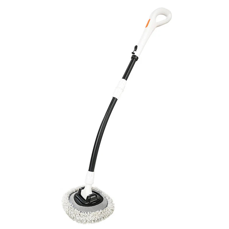 Telescopic Chenille Wash Brush with soft grey chenille head and curved white handle on a white background