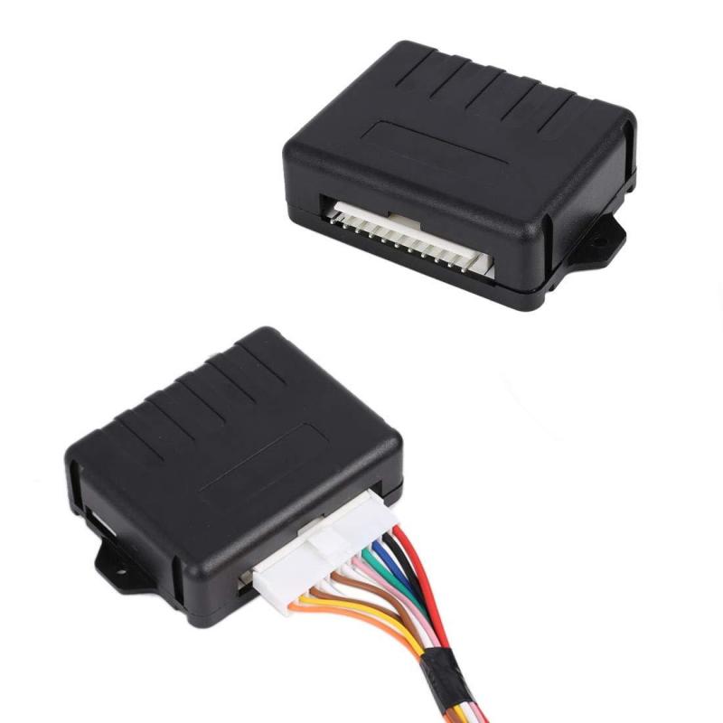 Front and rear view of the Universal Keyless Entry Kit control module with wiring harness connector