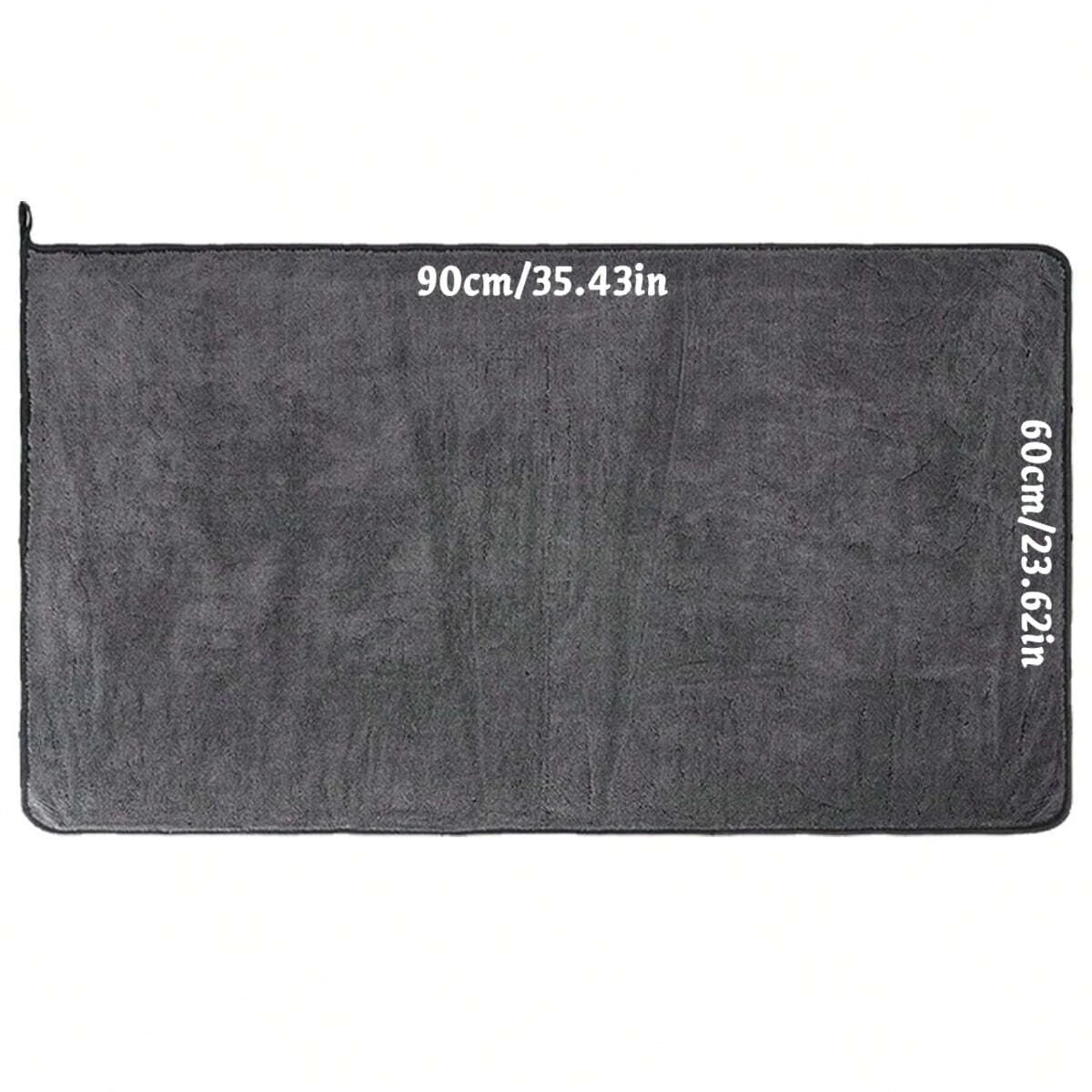 Flat lay of microfibre car drying towel, dimensions 90cm by 60cm