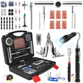Complete Deluxe Heavy Duty Tyre Repair Kit with tools, plug strips, multi-tool and carry case on white background
