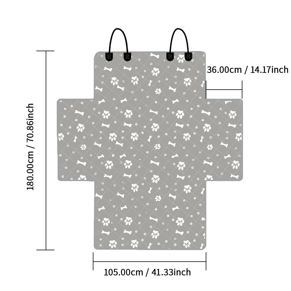 Waterproof Dog Cargo Liner dimensions diagram showing 180 cm length, 105 cm width and 36 cm side flaps