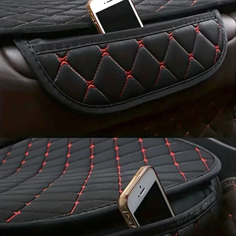 3-Piece Seat Cushion Set built-in side pocket holding a mobile phone, close-up view