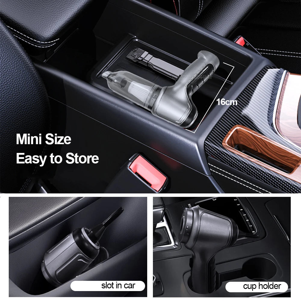 Car cup holder with a mini size device, showing its portability and ease of storage.