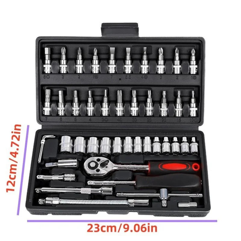 Chrome vanadium socket set case measuring 23 by 12 centimetres