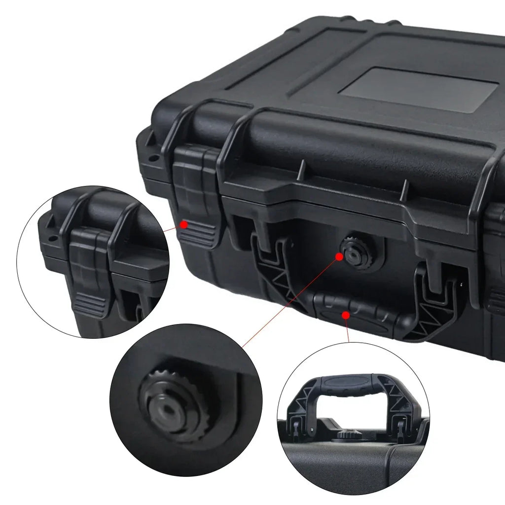 Macro of the All-Weather Storage Case's pressure equalisation valve and reinforced handle mount