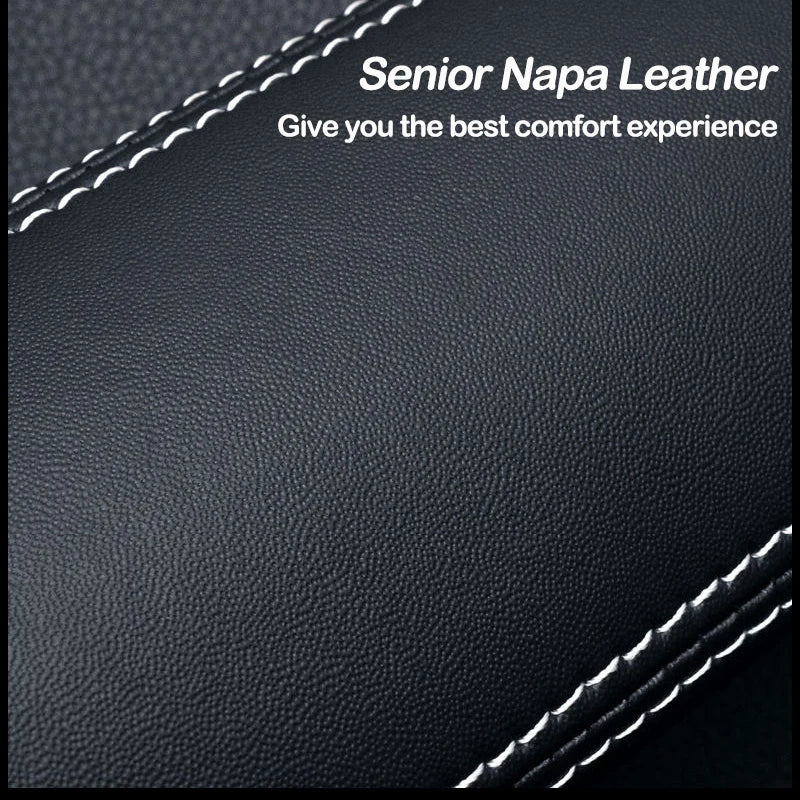Close-Up of Premium Napa Leather Texture on Seat Belt Shoulder Pad
