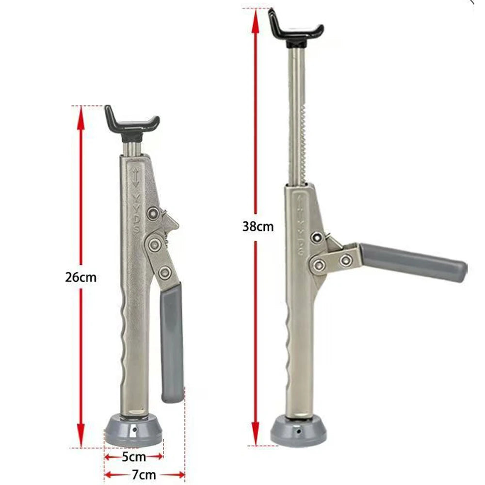Two Motorcycle Ratchet Lift Stands compared side by side, 26cm and 38cm extended heights