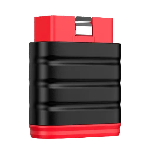 Compact black and red Bluetooth Car Diagnostic Scanner OBD2 plug-in adaptor on a white background