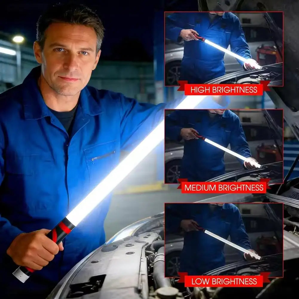 Flexible LED Work Light runtime comparison graphic showing up to 7 hour runtime and 2.5 hour fast recharge
