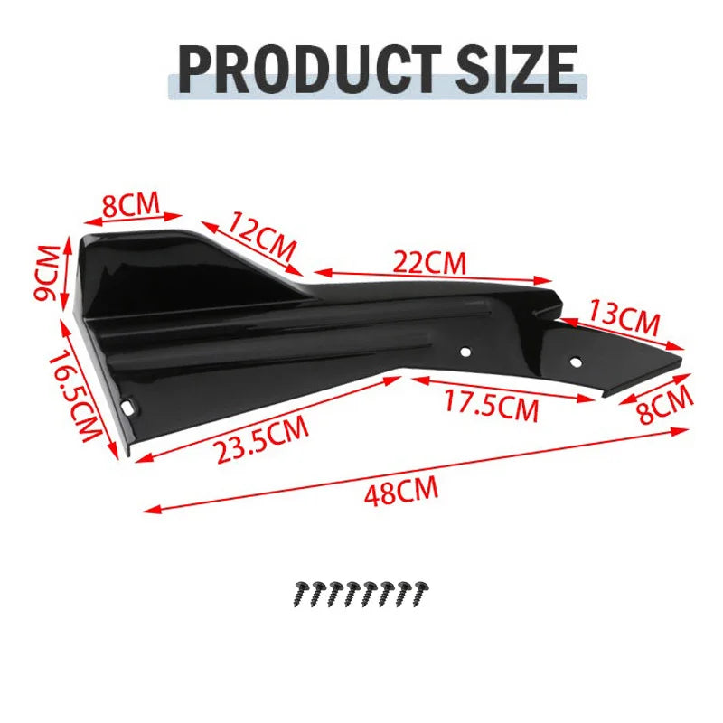 Set of three carbon fibre textured bumper trim pieces with package contents and mounting screws shown