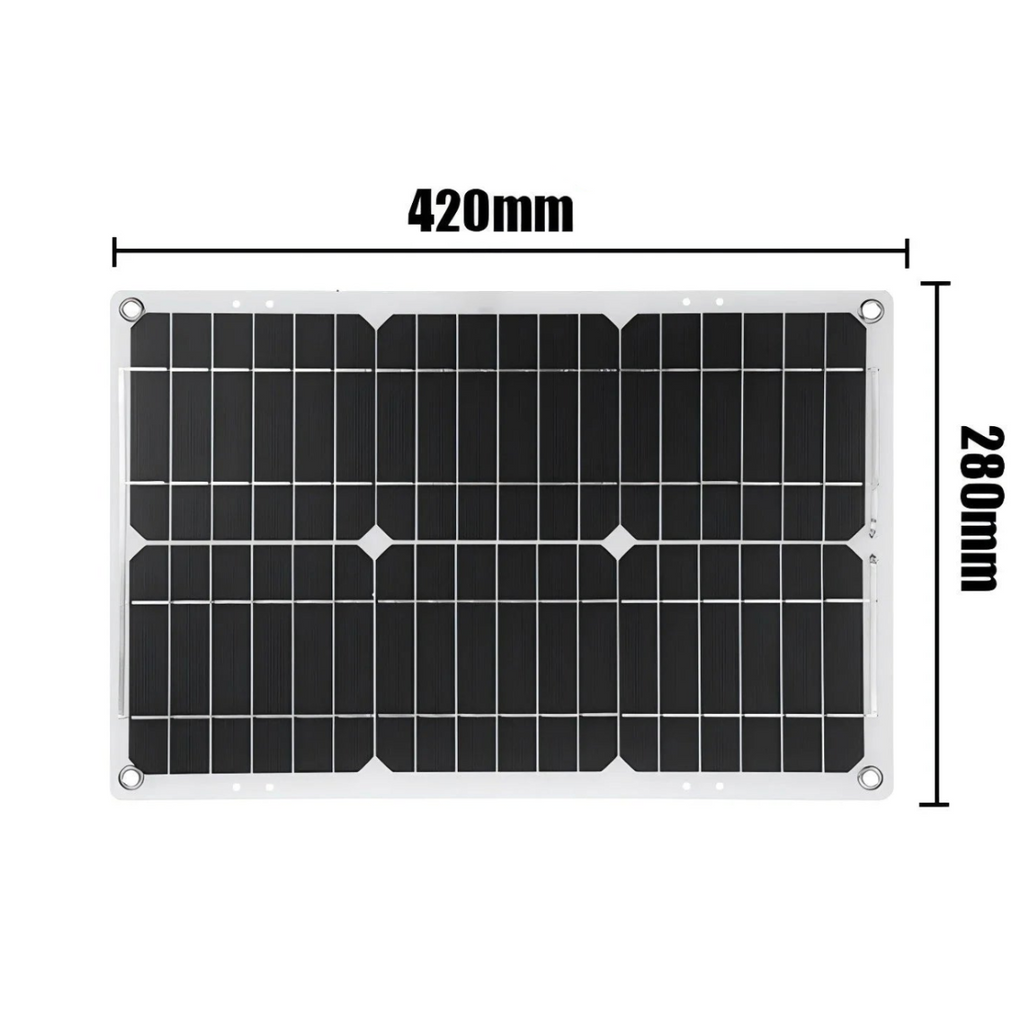 Solar panel dimension schematic showing 420mm by 280mm size for inverter charging kit