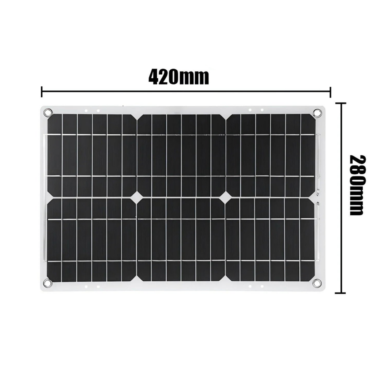 Solar panel dimension schematic showing 420mm by 280mm size for inverter charging kit