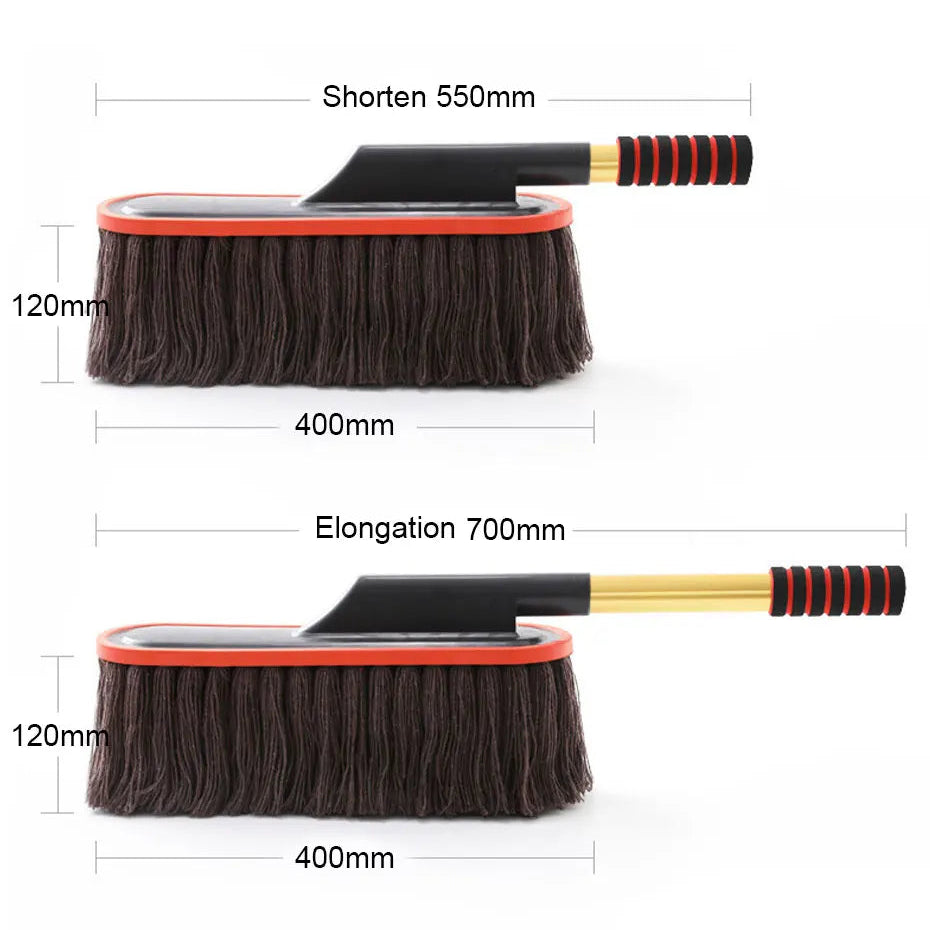 Size diagram of the Telescopic Wax Duster Brush showing 550mm shortened length, 700mm extended length and a 400mm x 120mm brush head