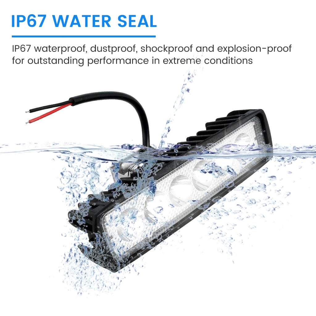Compact LED Work Light splashing into water to show IP67 waterproof and dustproof seal