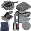 10-Piece Car Detailing Kit with duster, chenille wash mitt, tyre brush, wheel brush, detailing brush, microfibre towels, applicator pad and storage bag