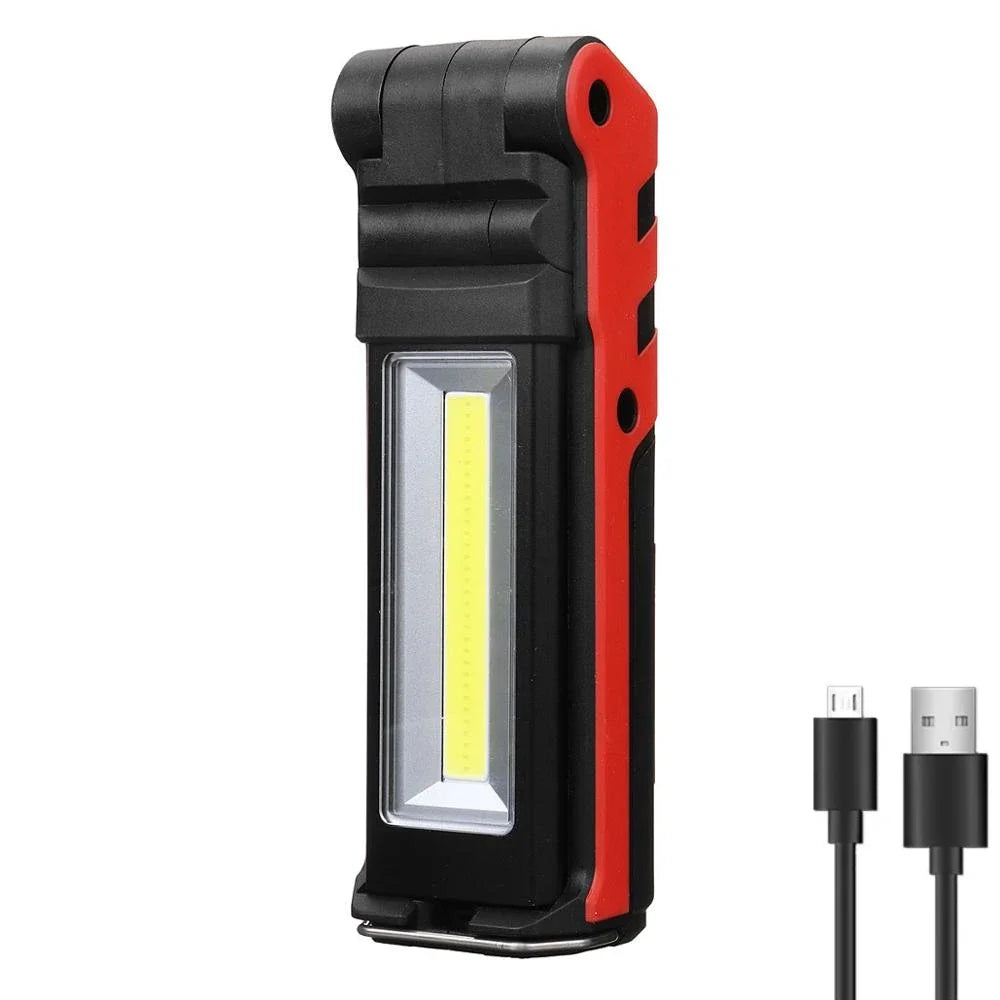 Rechargeable COB Work Light illuminated inside camping tent, alternate night scene