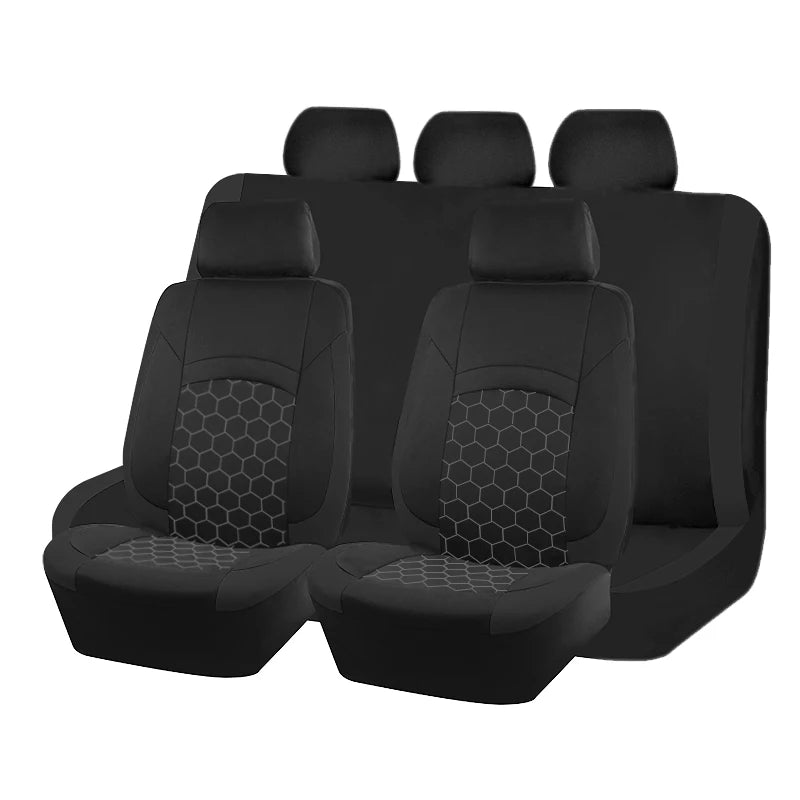 Black Football Embroidery Seat Covers for a pair of front seats shown from a side angle on a white background