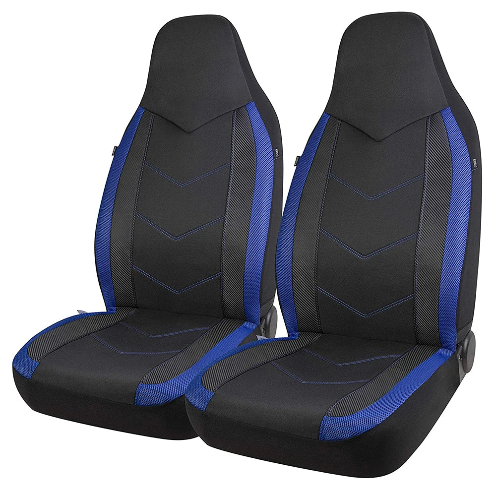 Black and blue Sport Mesh Front Pair Car Seat Covers on a white background