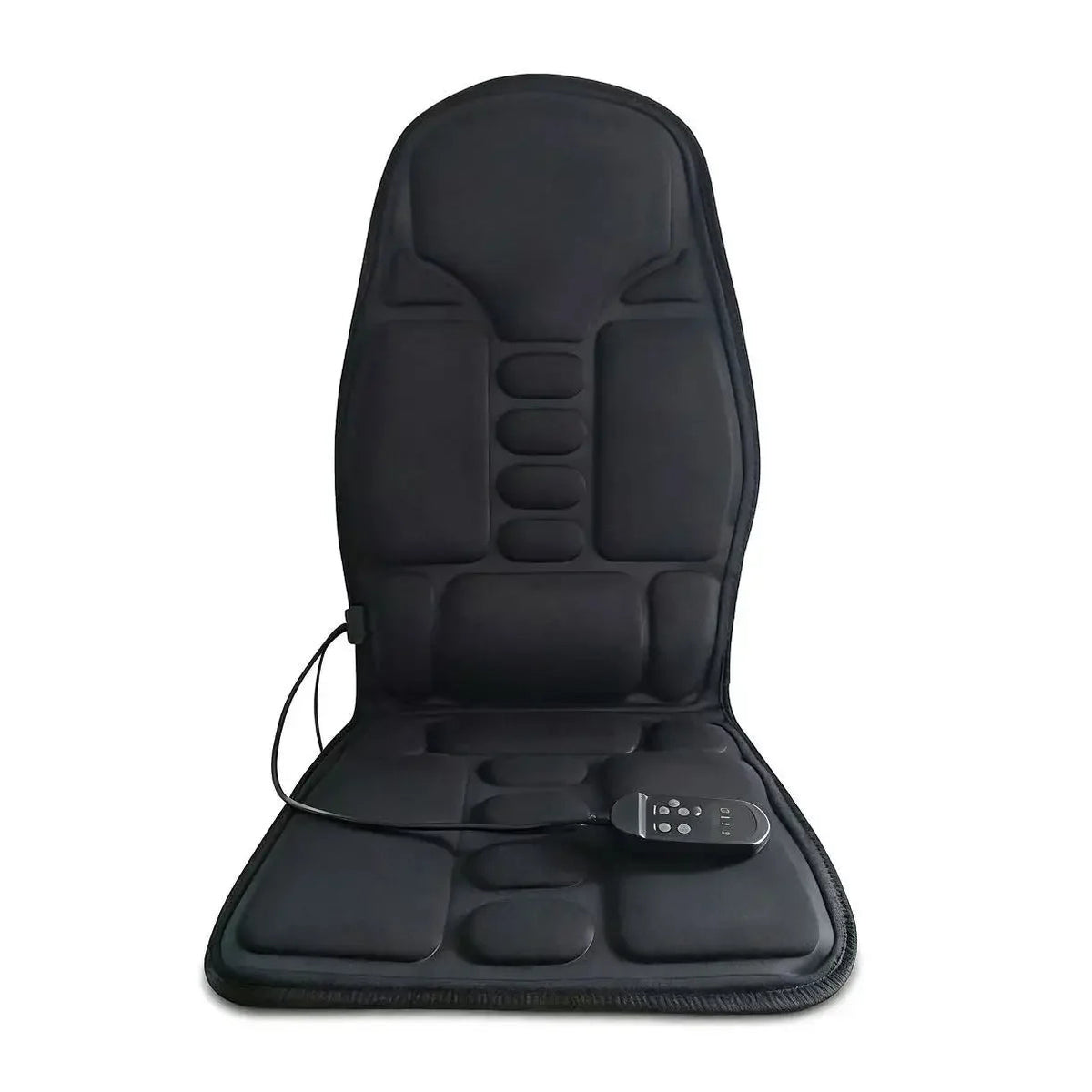 Black shiatsu massage cushion for car seat and home chair on plain background