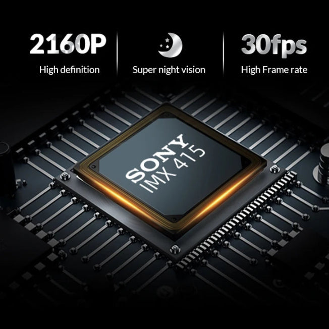 11-Inch 4K Mirror Dash Cam image sensor chip close-up supporting 2160P resolution, night vision and 30fps recording