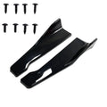 Gloss black side skirt splitter set with mounting screws, a pair of ABS rocker panel splitter blades photographed on a white background