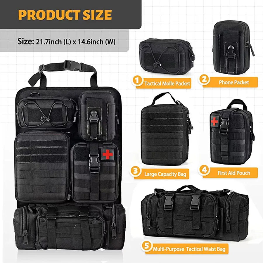 Product size infographic for the tactical car back seat organiser showing 37cm width and 55cm height dimensions.