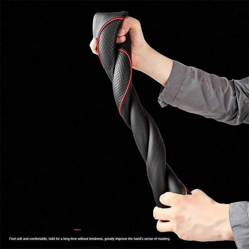 Diamond Leather Steering Wheel Cover twisted to demonstrate its soft, comfortable and durable quilted leather