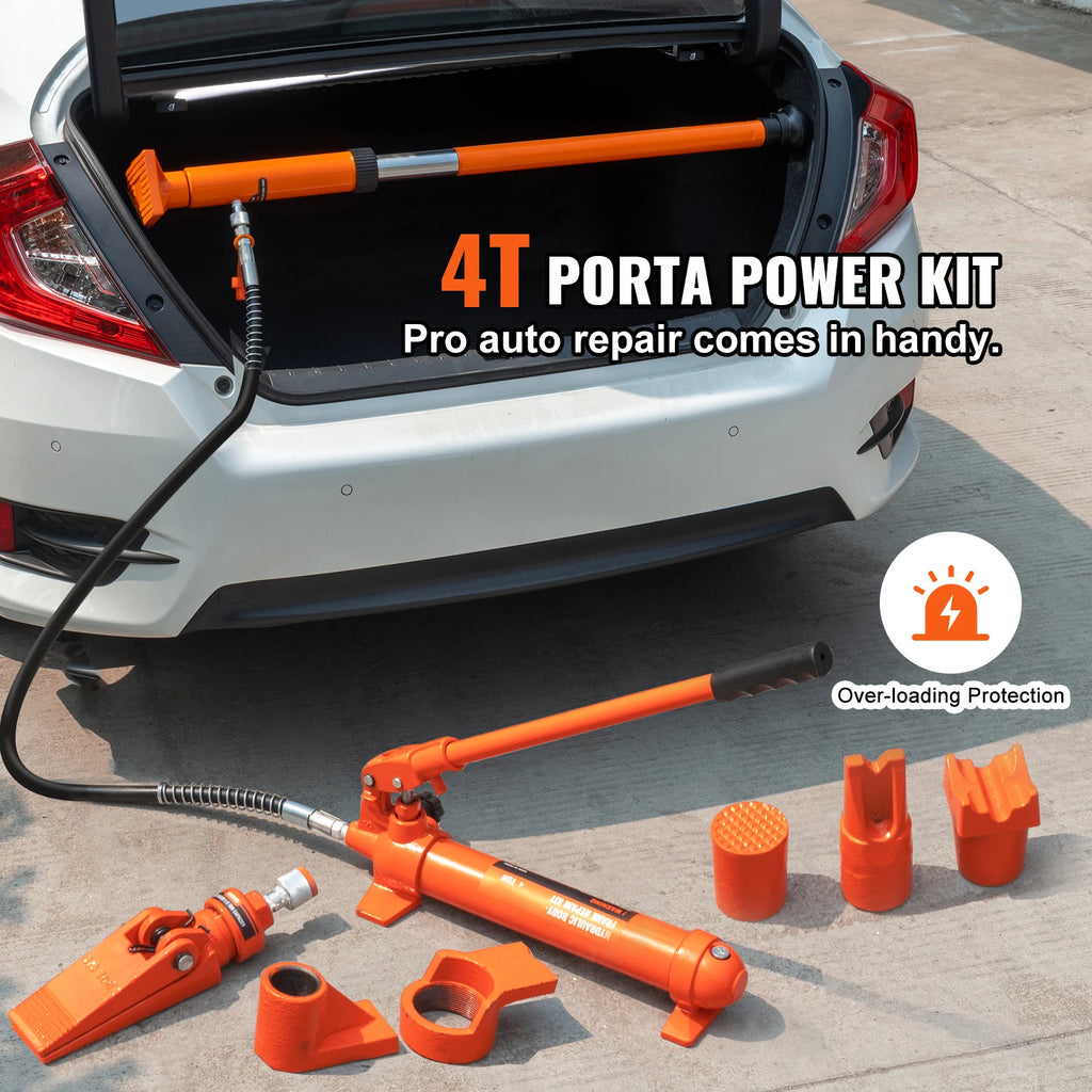 4 Tonne Hydraulic Porta Power Kit being used from a car boot for roadside auto repair